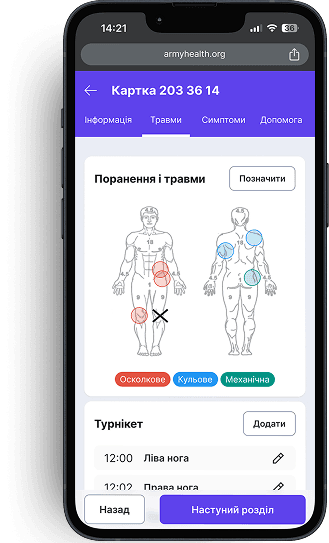 AHS-UA1 injury mapping screen